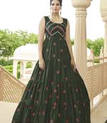 Gorgeous Olive Green Thread And Sequince Embroidered Work Georgette Anarkali Long Gown Semi Stitched