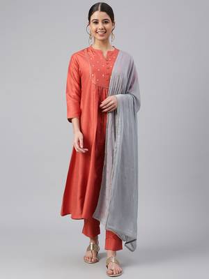 Orange embroidered silk salwar 1