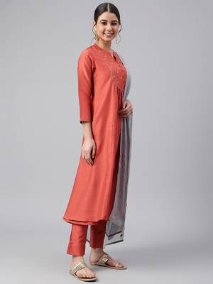 Orange embroidered silk salwar 2