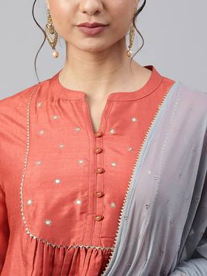 Orange embroidered silk salwar 3