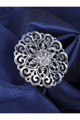 Foxy Stylish German Silver Oxidised Round Shape Designer Adjustable Ring 1