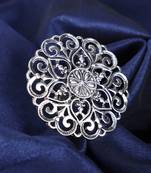 Foxy Stylish German Silver Oxidised Round Shape Designer Adjustable Ring