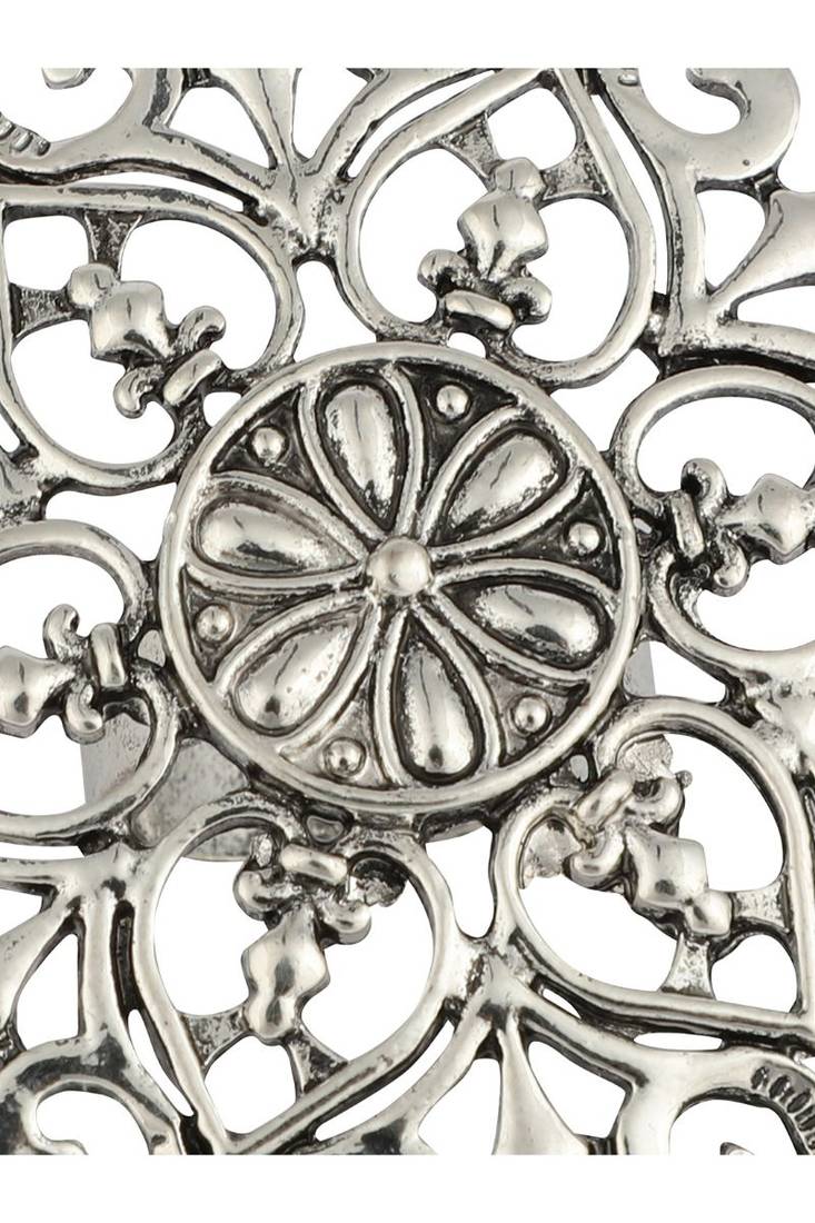 Foxy Stylish German Silver Oxidised Round Shape Designer Adjustable Ring