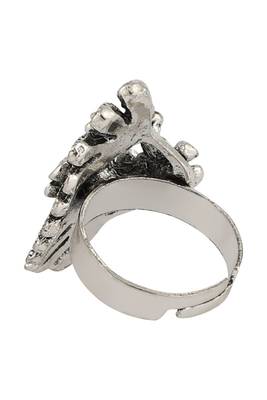 Stylish Graceful German Silver Oxidised Side Floral Shape Designer Adjustable Ring 4