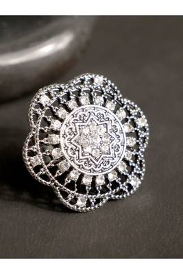 Alluring Designer Silver Plated Stone Studded Adjustable Finger Ring 1