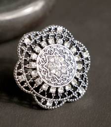 Alluring Designer Silver Plated Stone Studded Adjustable Finger Ring