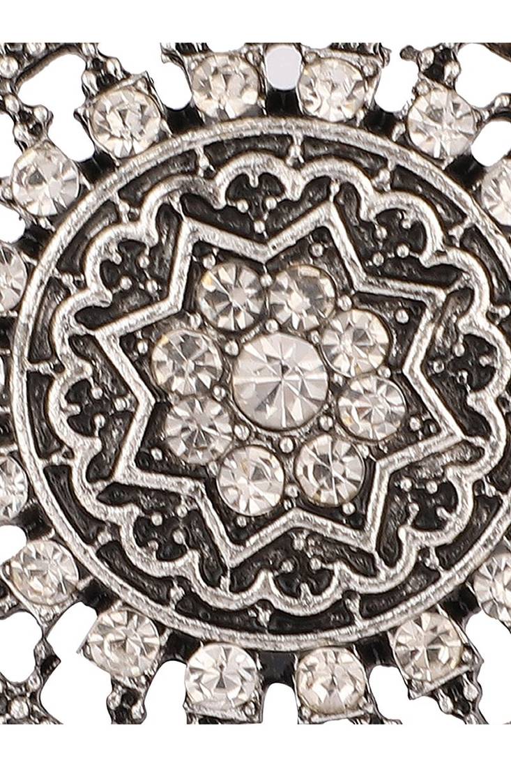 Alluring Designer Silver Plated Stone Studded Adjustable Finger Ring