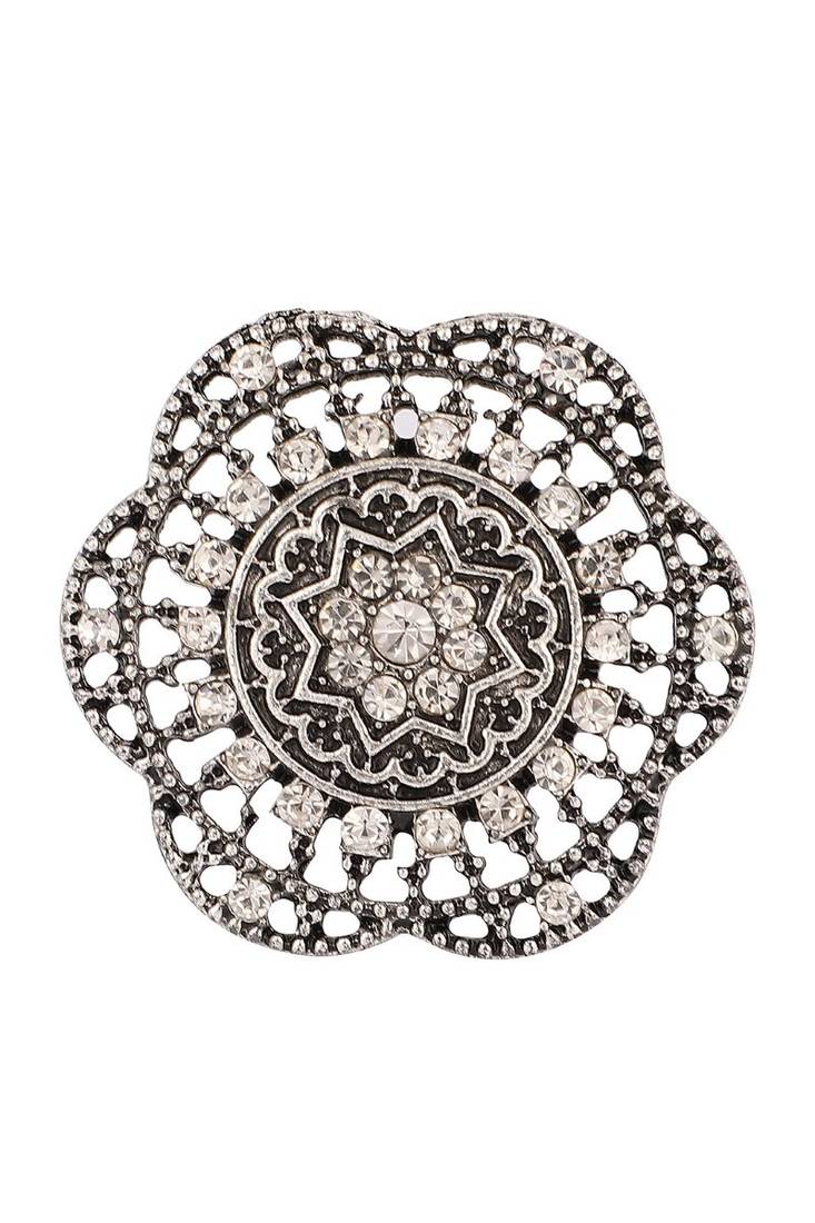 Alluring Designer Silver Plated Stone Studded Adjustable Finger Ring