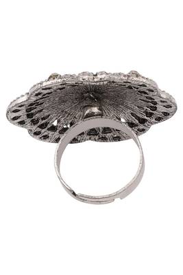 Alluring Designer Silver Plated Stone Studded Adjustable Finger Ring 5