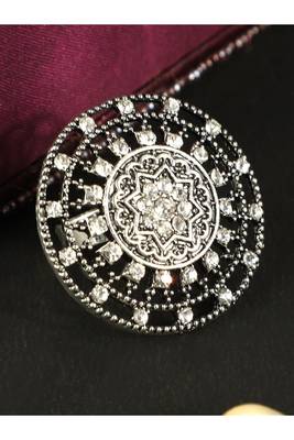 Diving Silver Plated Stone Studded Alloy Floral Ring 1