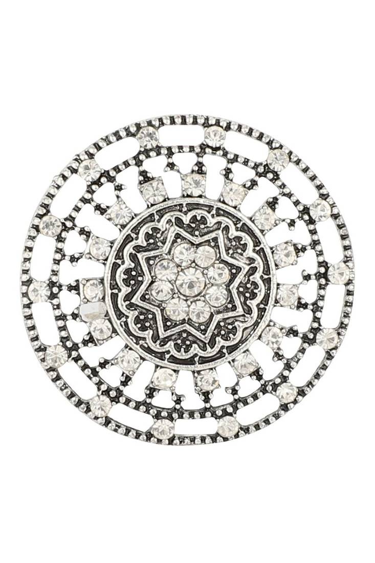 Diving Silver Plated Stone Studded Alloy Floral Ring