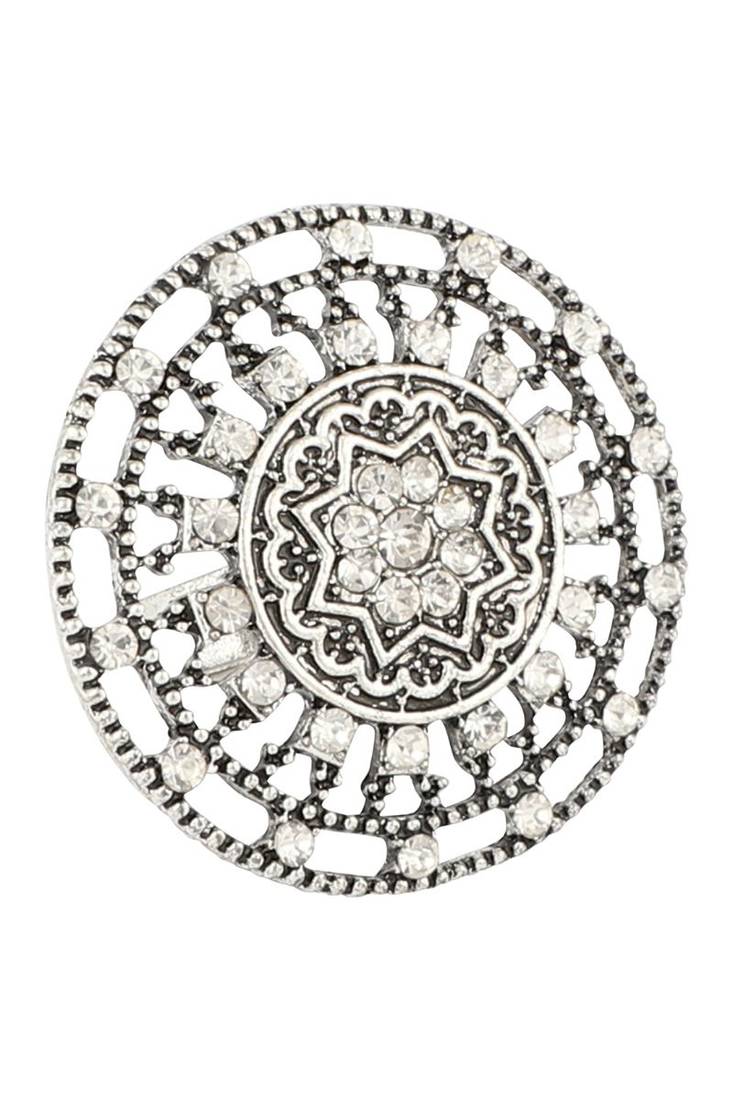 Diving Silver Plated Stone Studded Alloy Floral Ring