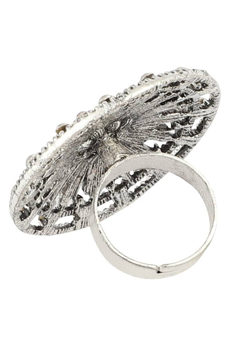 Diving Silver Plated Stone Studded Alloy Floral Ring
