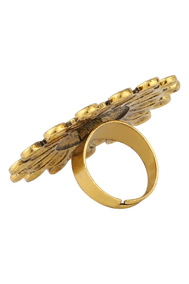 Stunning Tribal Look Oxidised Silver Plated Adjustable Floral Ring