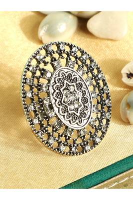 Classy Silver Plated Stone Studded Alloy Floral Ring 1
