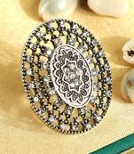 Classy Silver Plated Stone Studded Alloy Floral Ring
