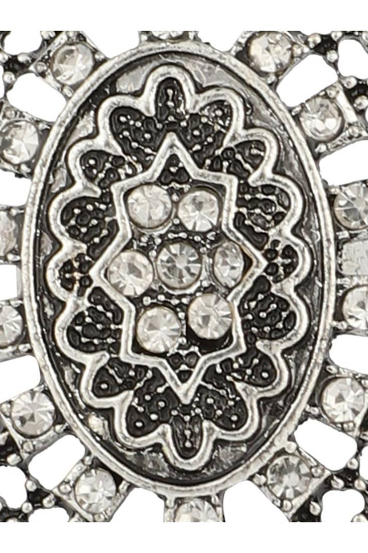 Classy Silver Plated Stone Studded Alloy Floral Ring