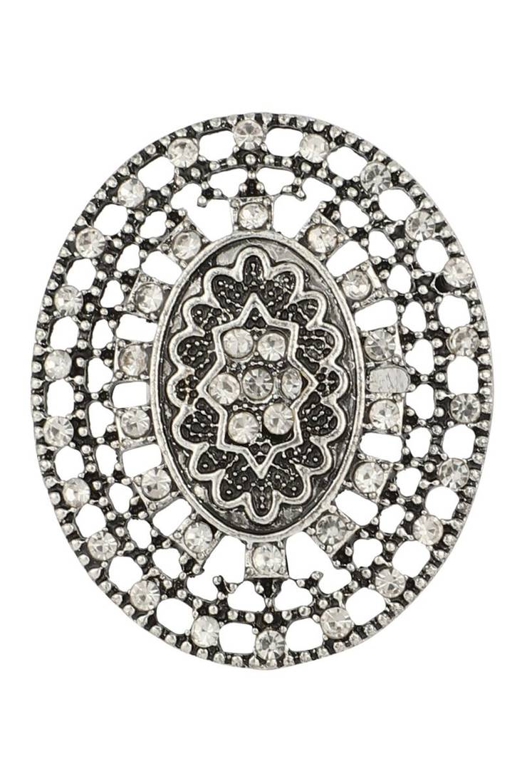 Classy Silver Plated Stone Studded Alloy Floral Ring