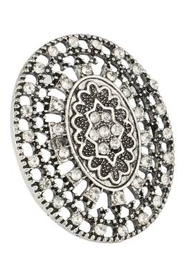 Classy Silver Plated Stone Studded Alloy Floral Ring 4