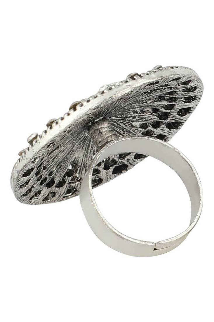 Classy Silver Plated Stone Studded Alloy Floral Ring