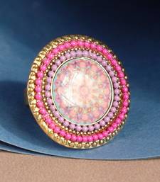 Heavenly Designer Gold Plated Enamelled Stone Studded Adjustable Finger Ring