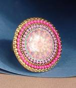 Heavenly Designer Gold Plated Enamelled Stone Studded Adjustable Finger Ring