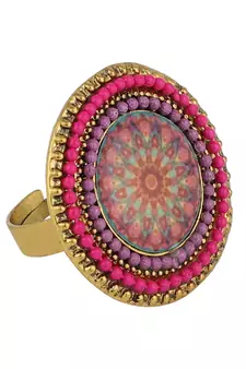 Heavenly Designer Gold Plated Enamelled Stone Studded Adjustable Finger Ring