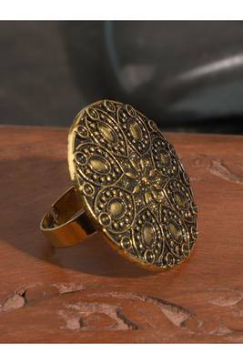 Winnig Tribal Look Oxidised Gold Plated Adjustable Floral Ring 1