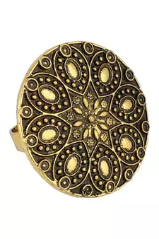 Winnig Tribal Look Oxidised Gold Plated Adjustable Floral Ring
