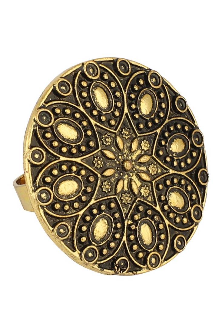 Winnig Tribal Look Oxidised Gold Plated Adjustable Floral Ring