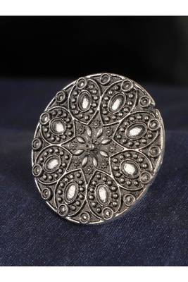 Breathtaking Tribal Look Oxidised Silver Plated Adjustable Floral Ring 1
