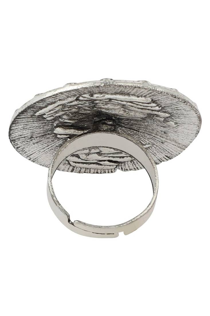 Breathtaking Tribal Look Oxidised Silver Plated Adjustable Floral Ring