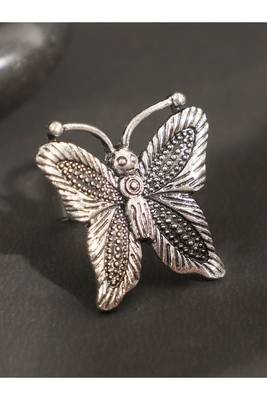 Admirable Tribal Look Oxidised Silver Plated Adjustable Butterfly Shape Ring 1