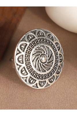 Fablous Tribal Look Oxidised Silver Plated Adjustable Floral Ring 1