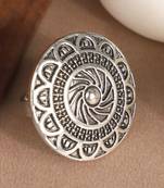 Fablous Tribal Look Oxidised Silver Plated Adjustable Floral Ring
