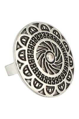 Fablous Tribal Look Oxidised Silver Plated Adjustable Floral Ring 4