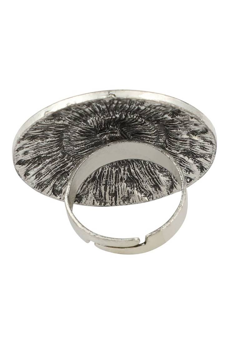 Fablous Tribal Look Oxidised Silver Plated Adjustable Floral Ring
