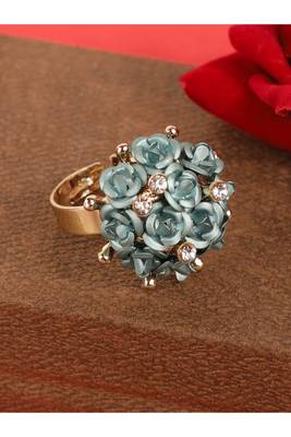 Rosy Gold Plated Designer Flower Detailed Stone Studded Adjustable Ring 1