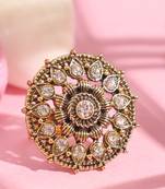 Designer Gold Plated Stone Studded Adjustable Finger Ring