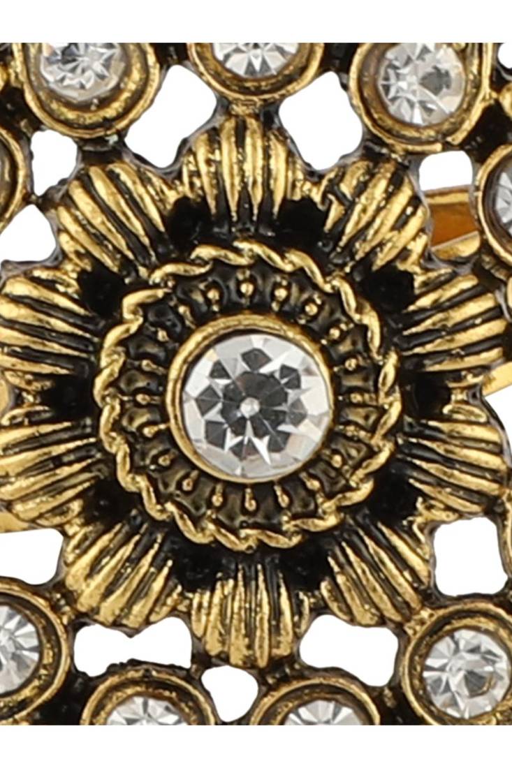 Designer Gold Plated Stone Studded Adjustable Finger Ring