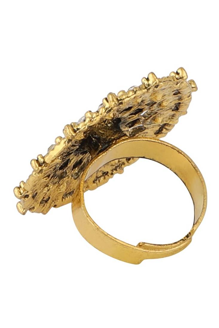 Designer Gold Plated Stone Studded Adjustable Finger Ring