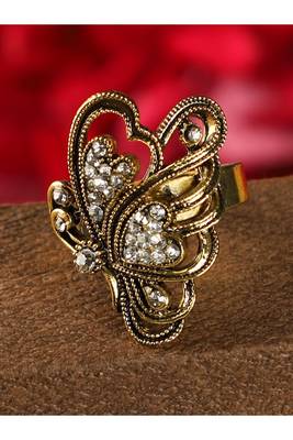 Fascinating Appealing Classy GoldPlated Stone Studded Butterfly Shape Adjustable Ring 1