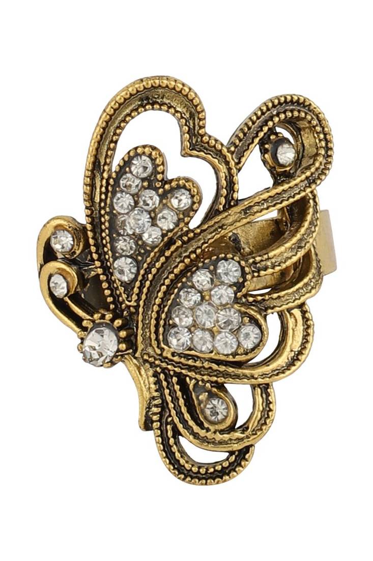 Fascinating Appealing Classy GoldPlated Stone Studded Butterfly Shape Adjustable Ring