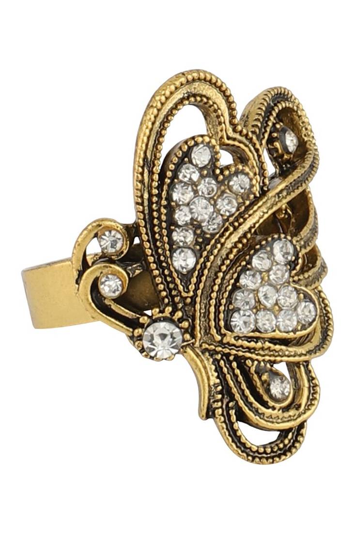 Fascinating Appealing Classy GoldPlated Stone Studded Butterfly Shape Adjustable Ring