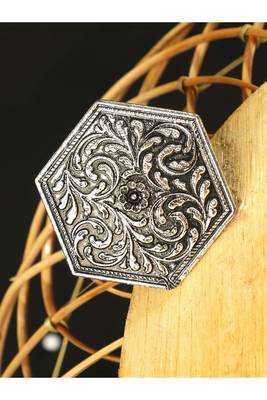 Majestic Silver Plated Oxidised Geometric Shape Self Design Ring 1