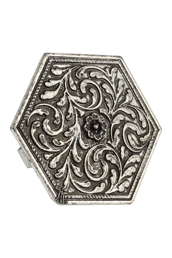 Majestic Silver Plated Oxidised Geometric Shape Self Design Ring