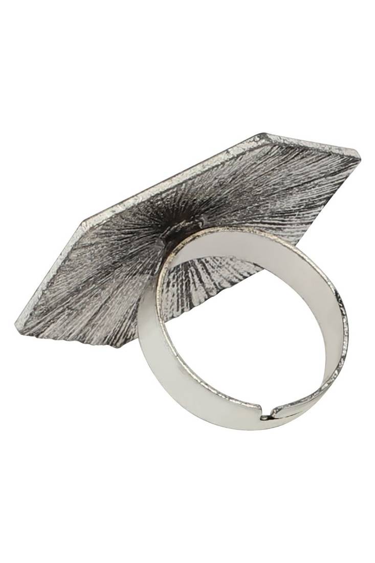 Majestic Silver Plated Oxidised Geometric Shape Self Design Ring