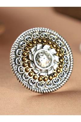 Aesthetic Silver Plated Classy Round Shape Alloy Floral Ring 1