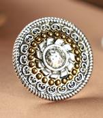 Aesthetic Silver Plated Classy Round Shape Alloy Floral Ring