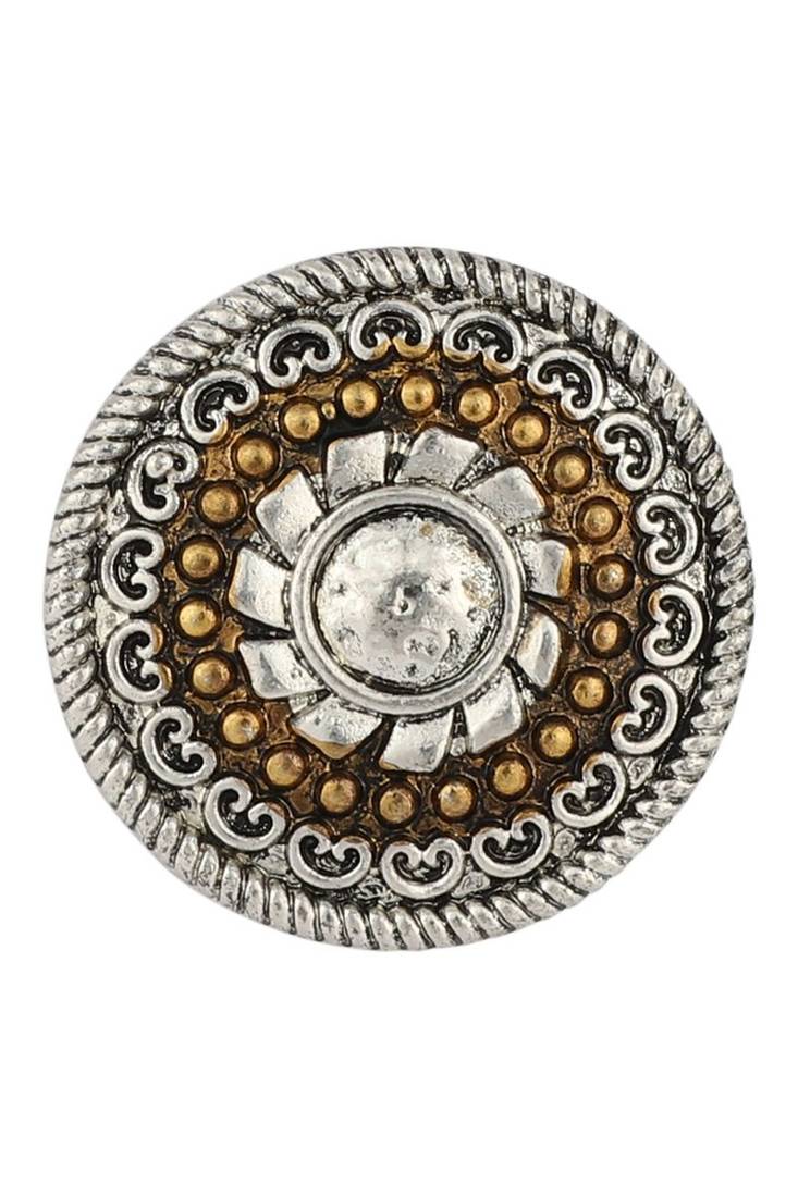 Aesthetic Silver Plated Classy Round Shape Alloy Floral Ring